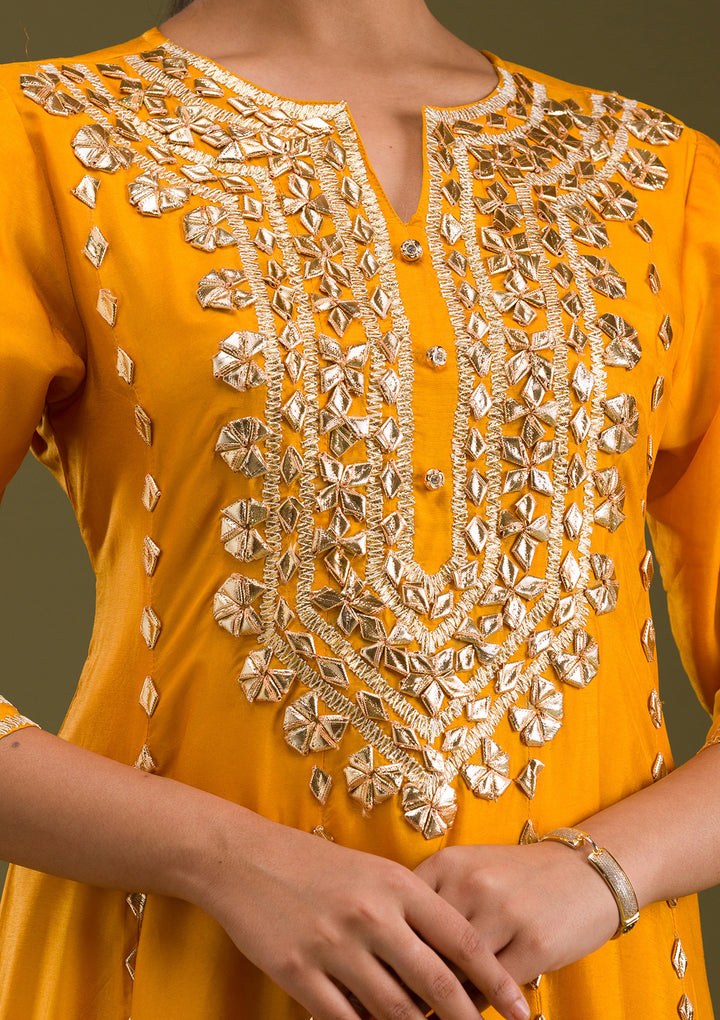 Mustard Zariwork Semi Crepe Readymade Salwar Suit