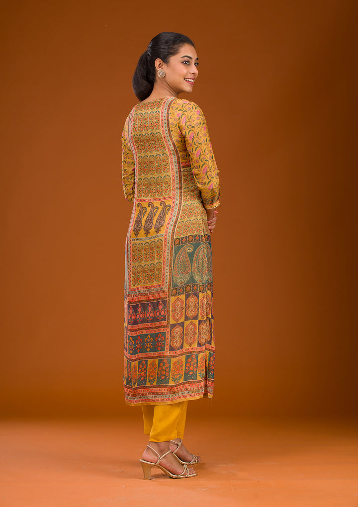 Mustard Zariwork Semi Crepe Readymade Salwar Suit