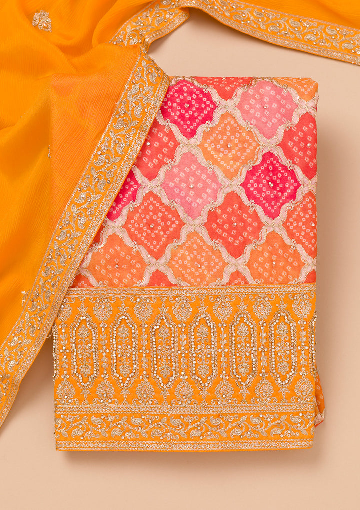 Mustard Zariwork Semi Crepe Unstitched Salwar Suit