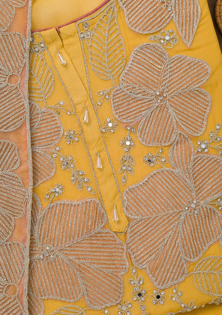 Mustard Zariwork Semi Crepe Unstitched Salwar Suit