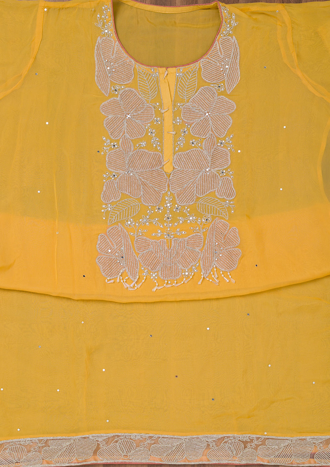 Mustard Zariwork Semi Crepe Unstitched Salwar Suit