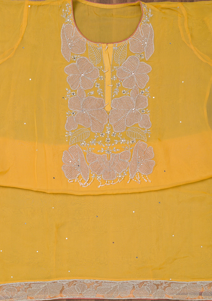 Mustard Zariwork Semi Crepe Unstitched Salwar Suit