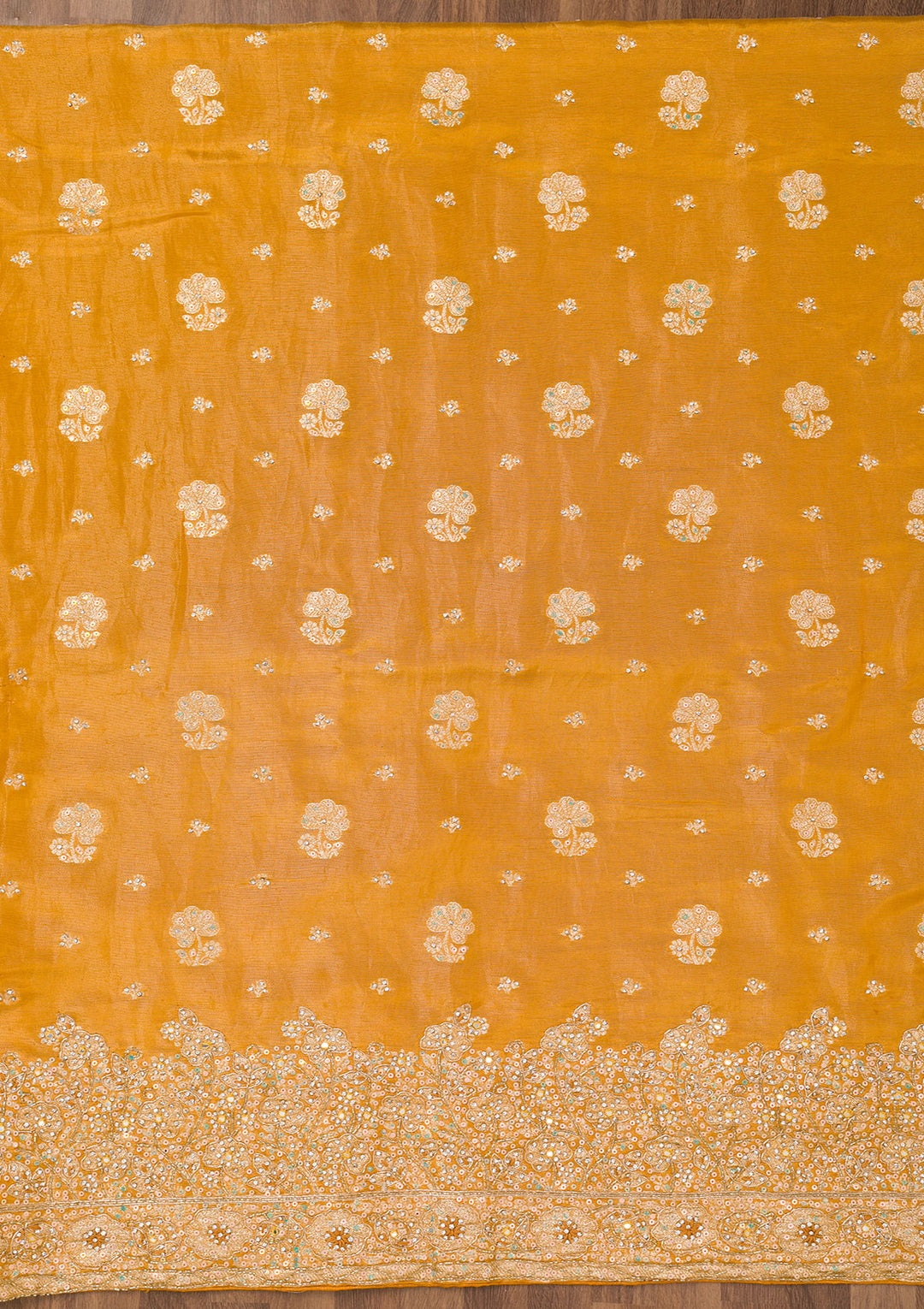 Mustard Zariwork Semi Crepe Unstitched Salwar Suit