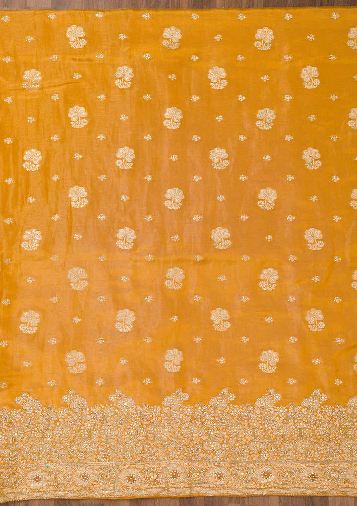 Mustard Zariwork Semi Crepe Unstitched Salwar Suit