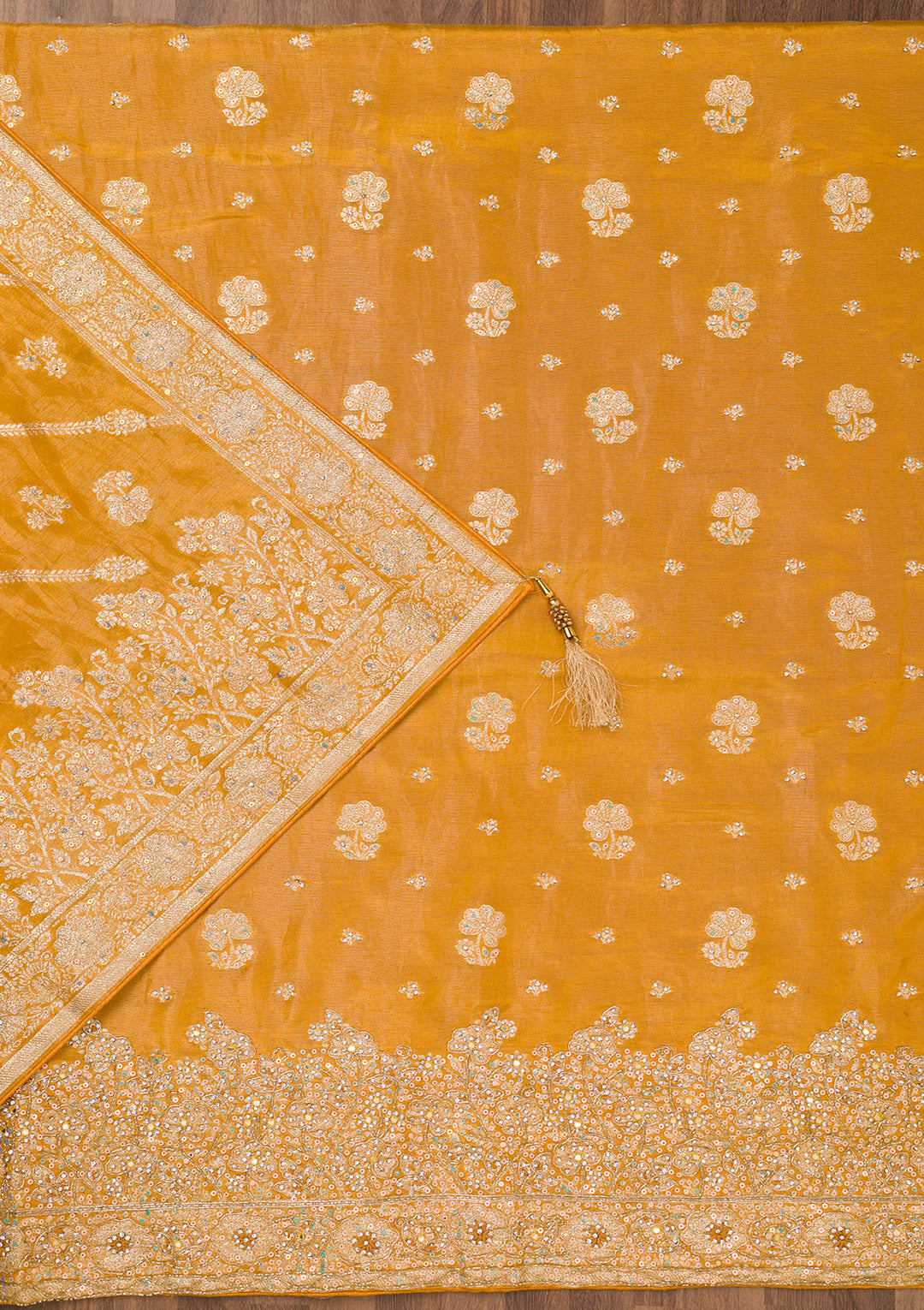 Mustard Zariwork Semi Crepe Unstitched Salwar Suit