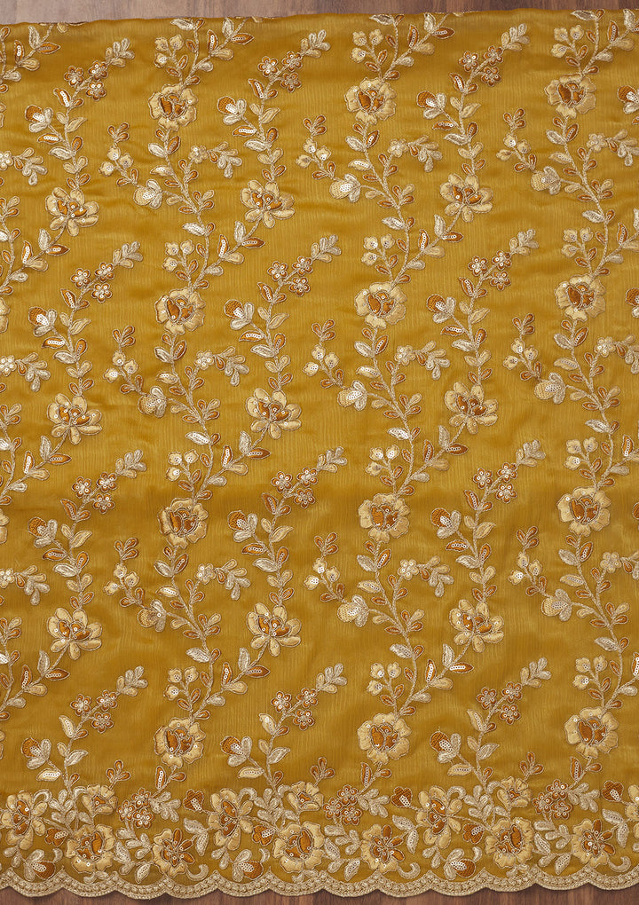 Mustard Zariwork Semi Crepe Unstitched Salwar Suit