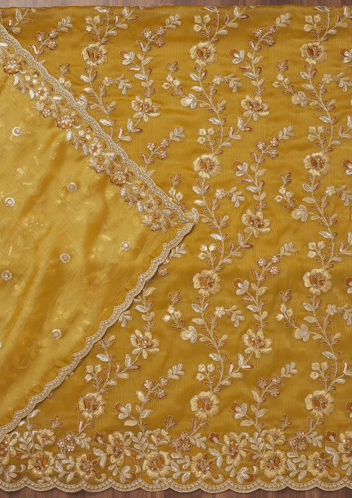Mustard Zariwork Semi Crepe Unstitched Salwar Suit