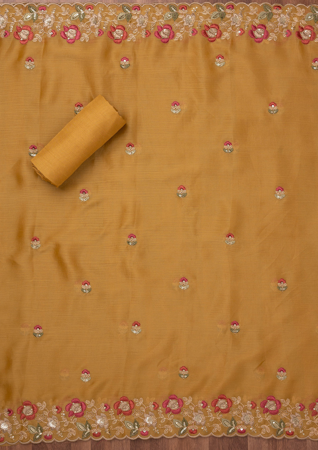Mustard Zariwork Semi Crepe Unstitched Salwar Suit