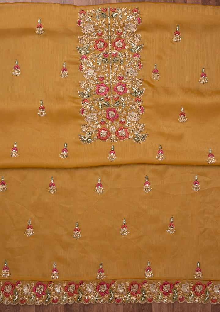 Mustard Zariwork Semi Crepe Unstitched Salwar Suit