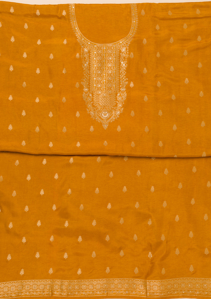 Mustard Zariwork Semi Crepe Unstitched Salwar Suit
