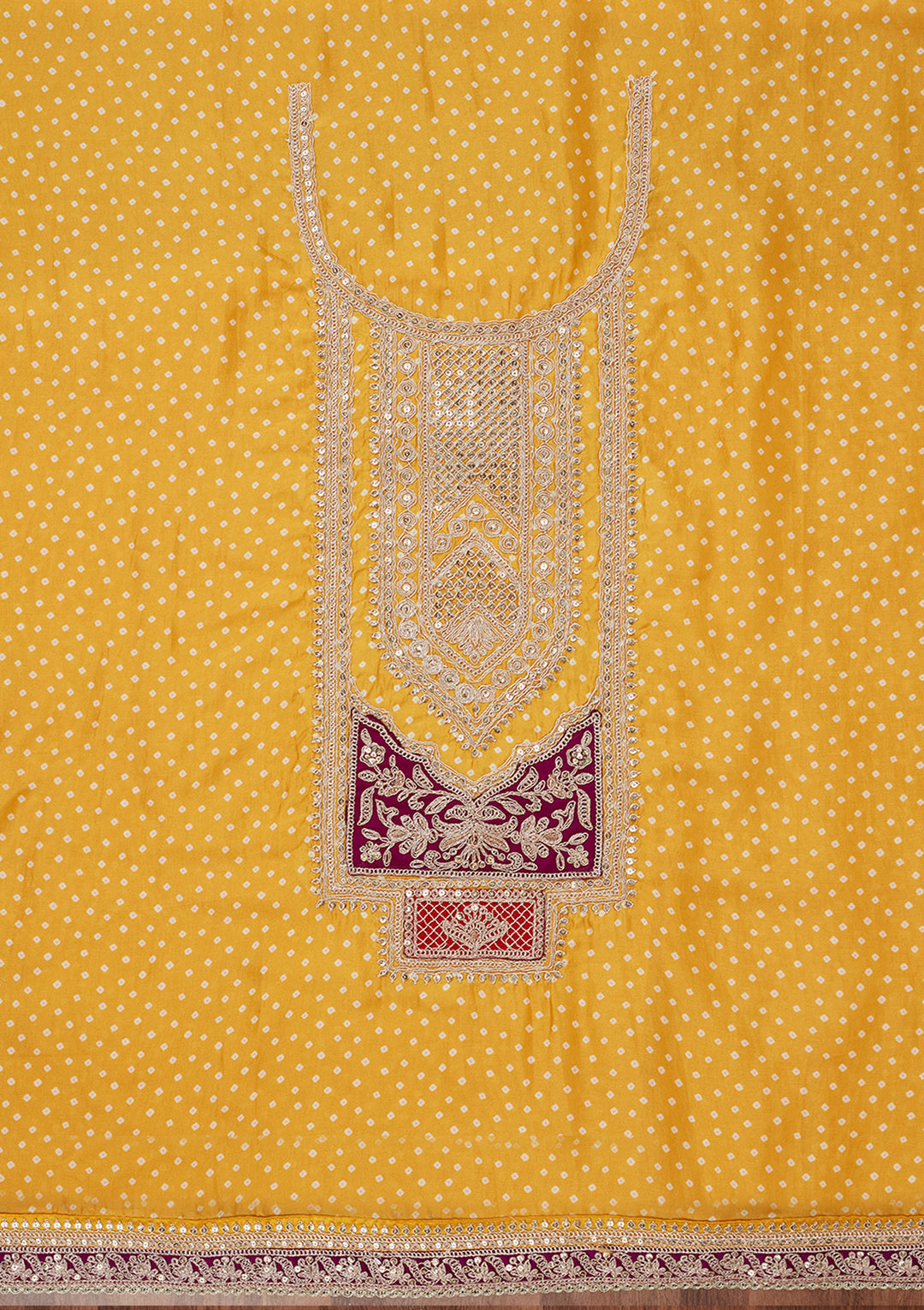 Mustard Zariwork Semi Crepe Unstitched Salwar Suit
