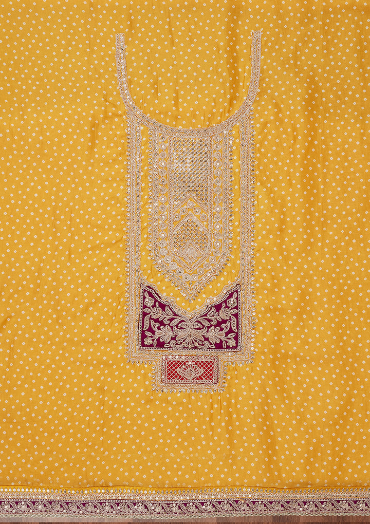 Mustard Zariwork Semi Crepe Unstitched Salwar Suit