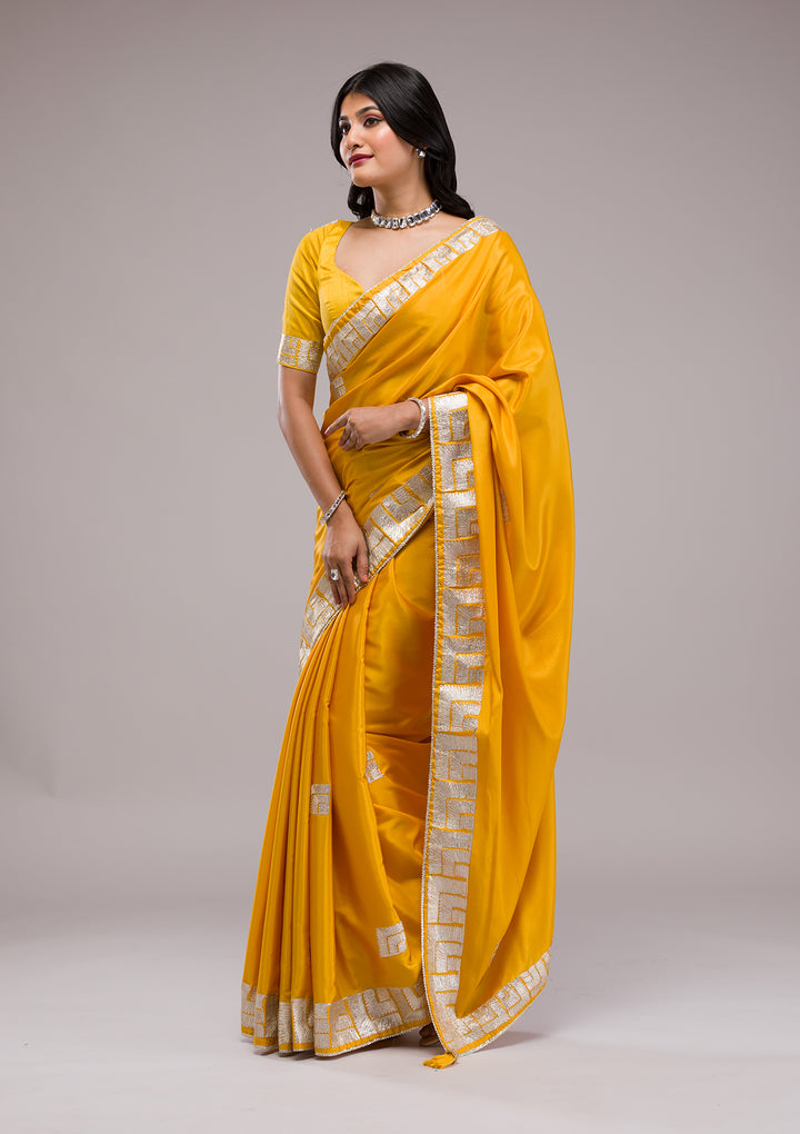 Mustard Zariwork Semi Crepe Saree