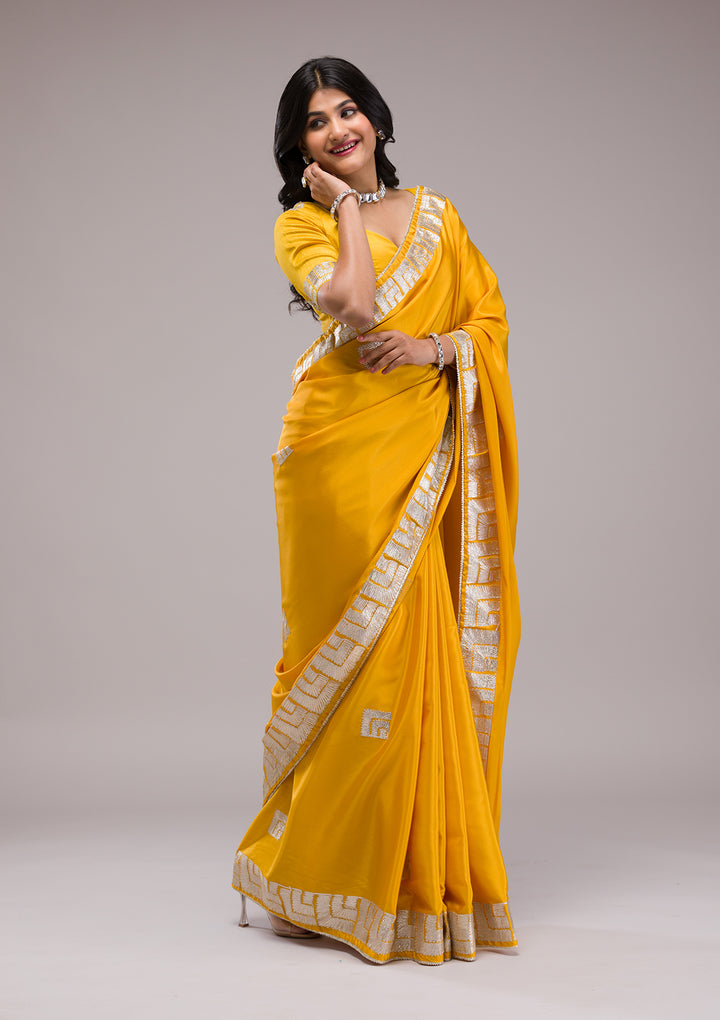 Mustard Zariwork Semi Crepe Saree