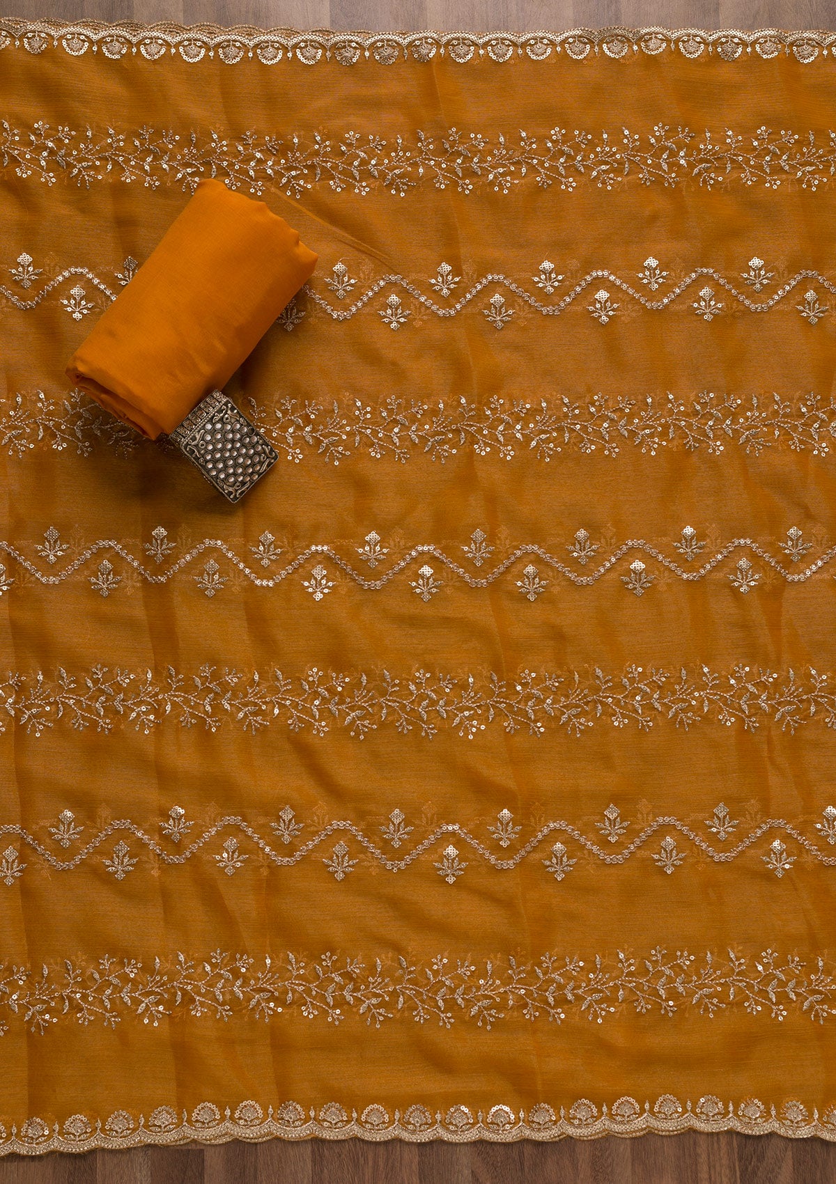 Mustard Zariwork Shimmer Georgette Unstitched Salwar Suit