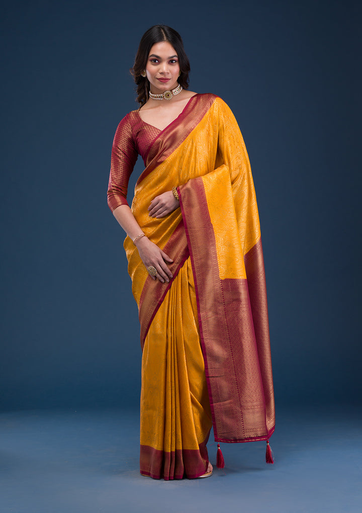 Mustard Zariwork Soft Silk Saree