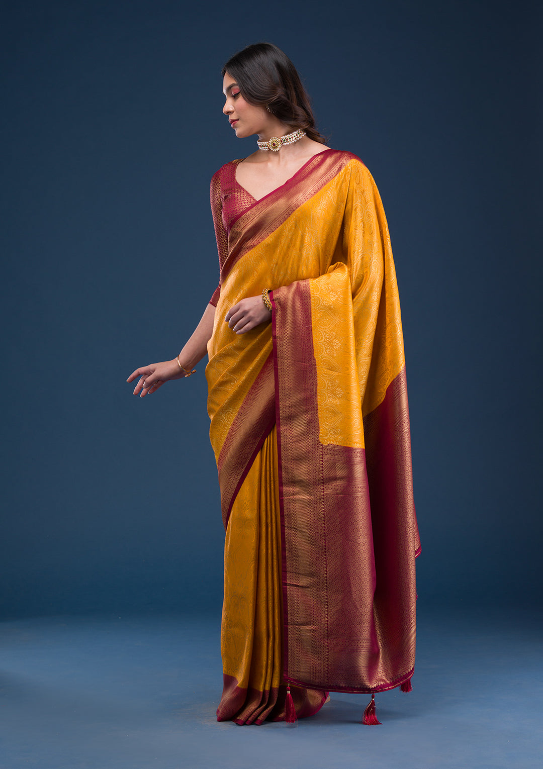 Mustard Zariwork Soft Silk Saree