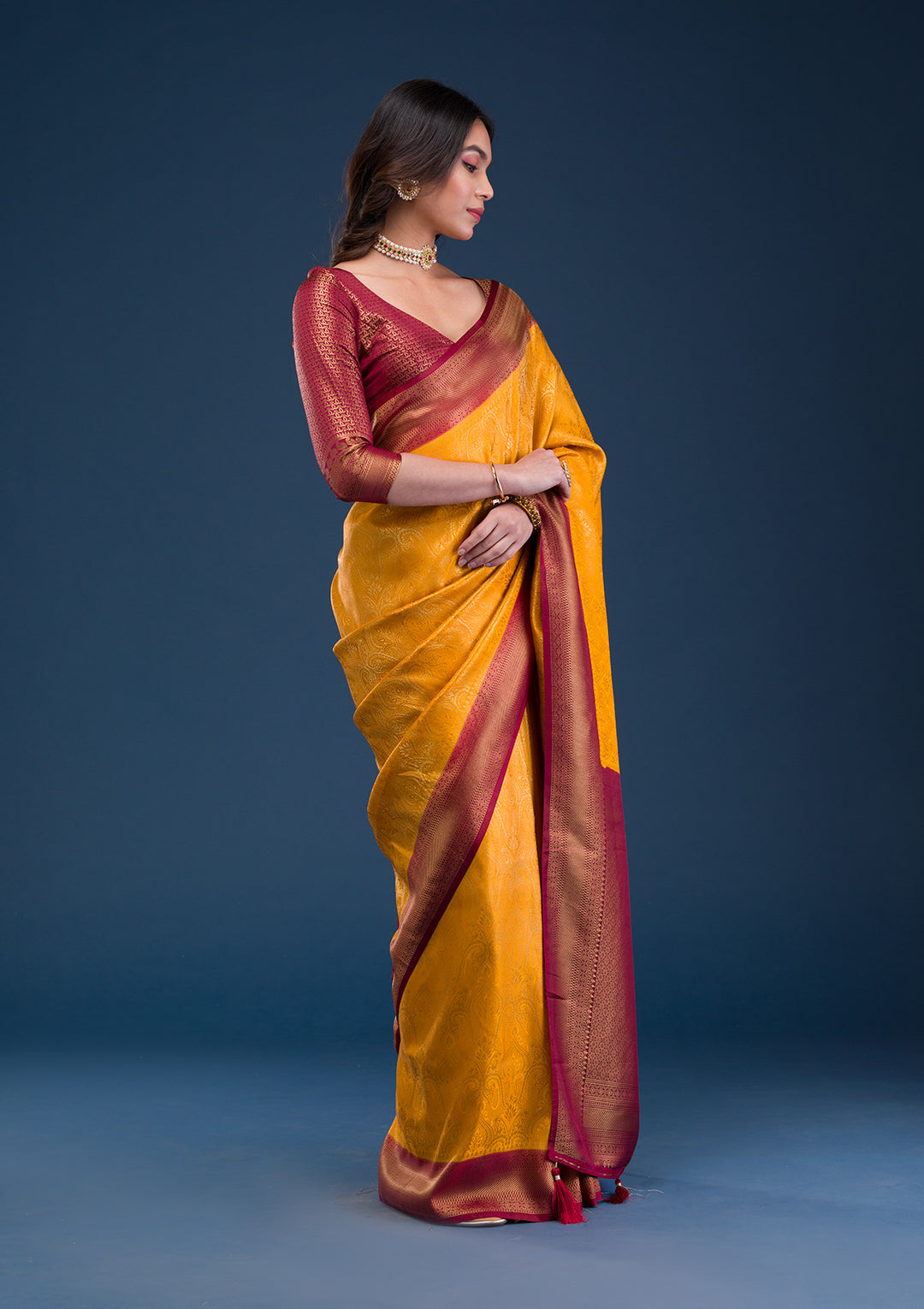 Mustard Zariwork Soft Silk Saree