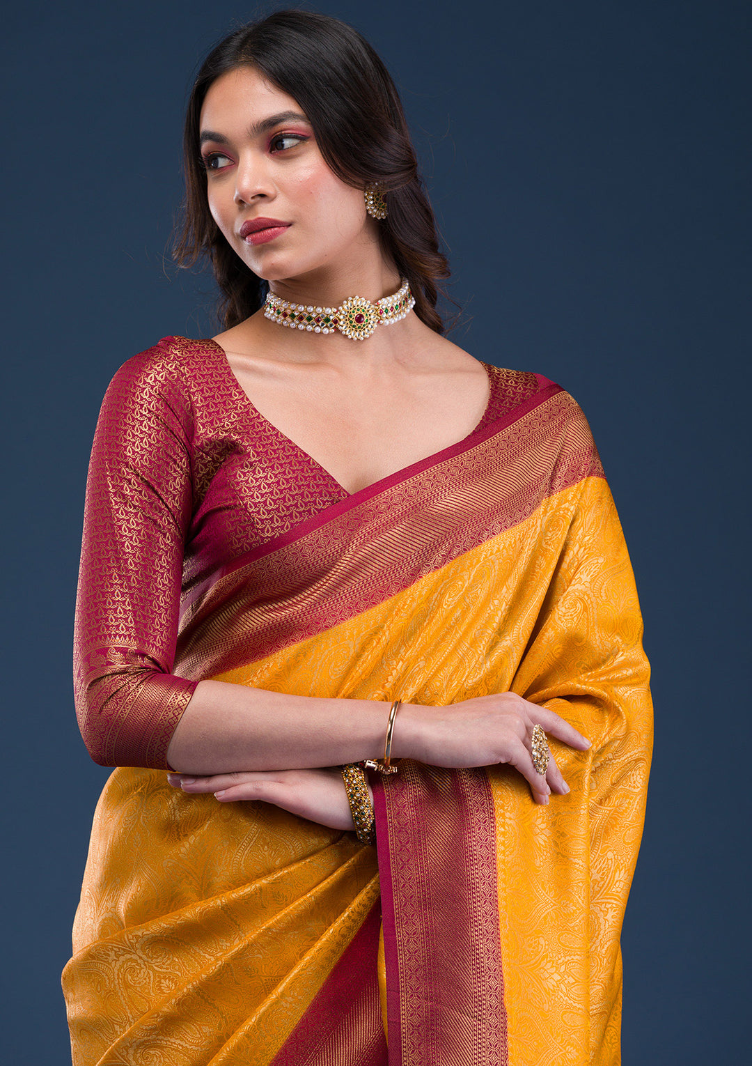 Mustard Zariwork Soft Silk Saree