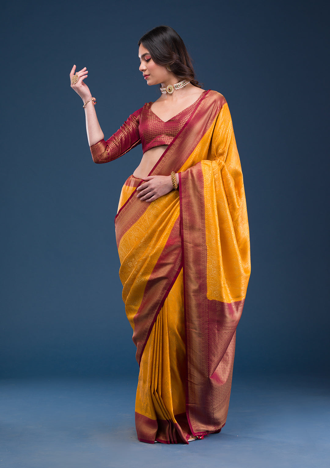 Mustard Zariwork Soft Silk Saree