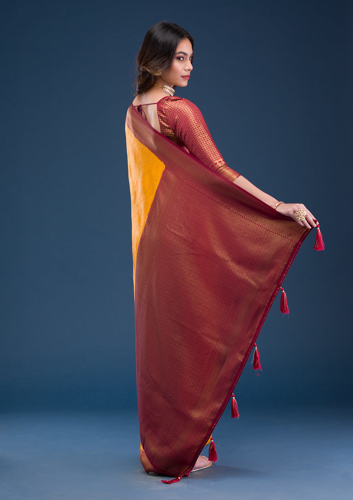Mustard Zariwork Soft Silk Saree