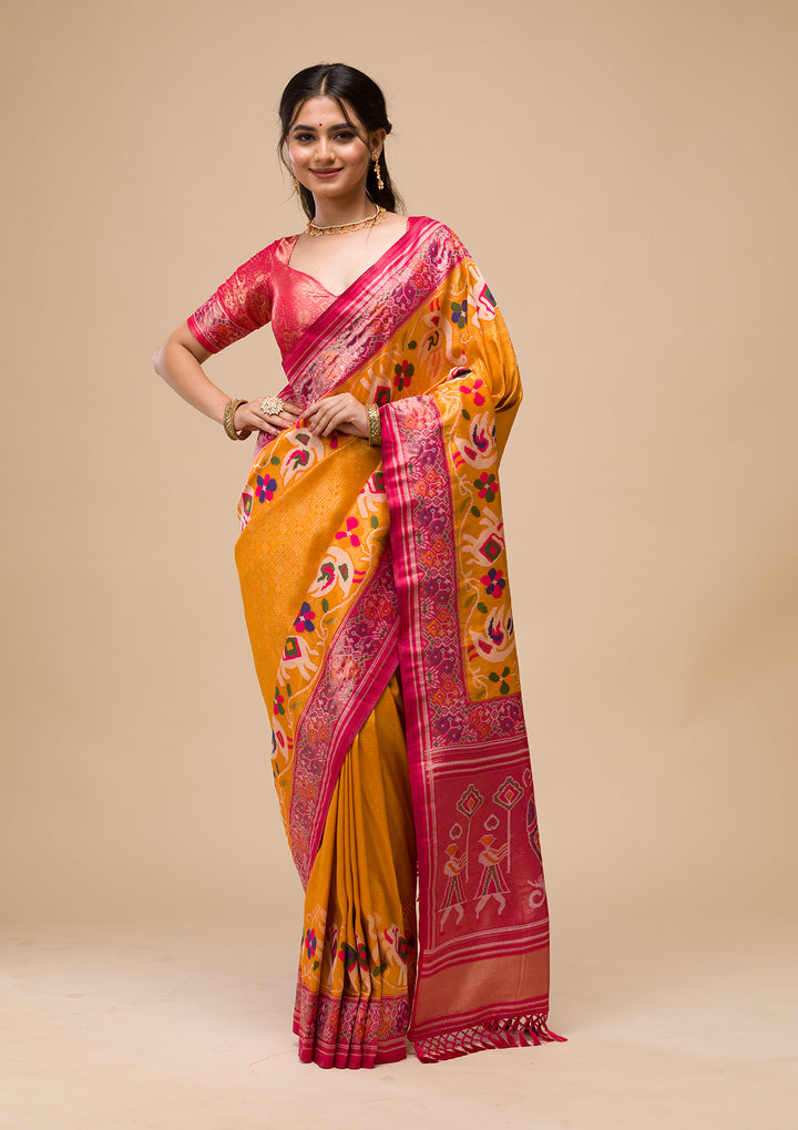 Mustard Zariwork Soft Silk Saree