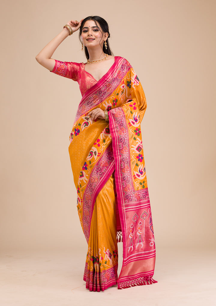 Mustard Zariwork Soft Silk Saree