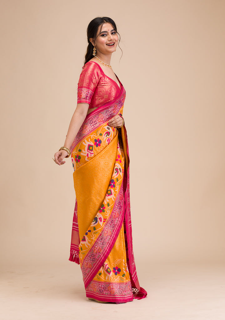 Mustard Zariwork Soft Silk Saree
