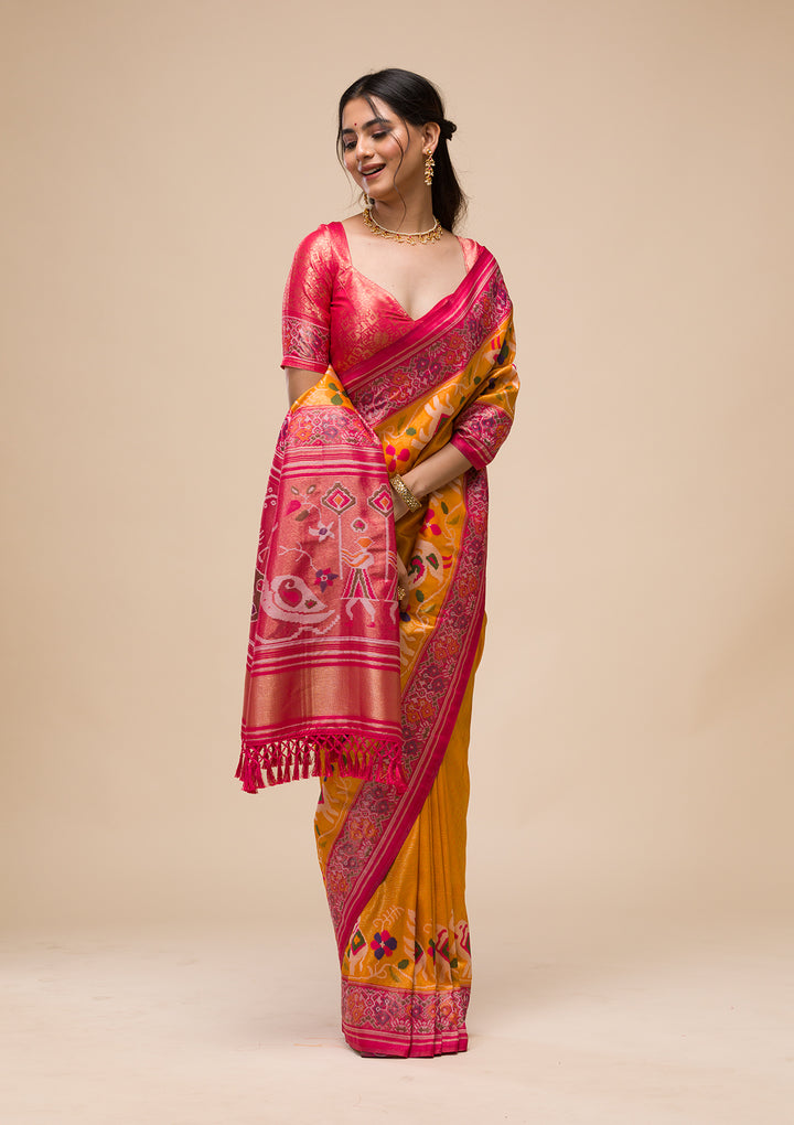 Mustard Zariwork Soft Silk Saree
