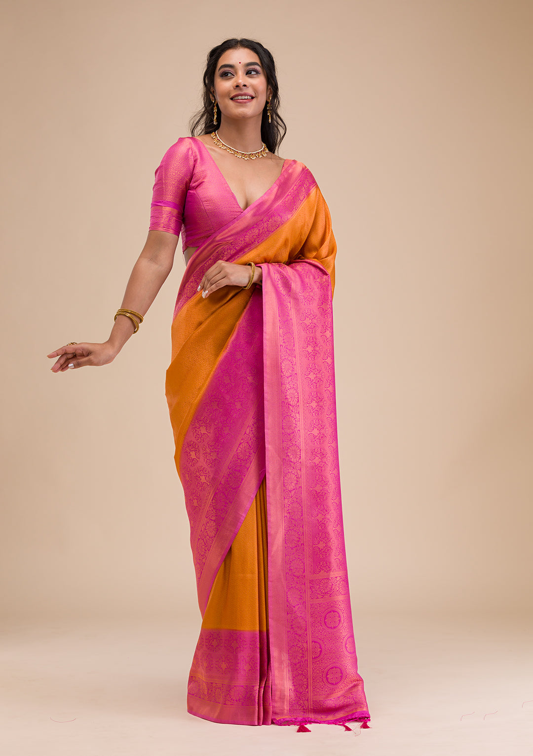 Mustard Zariwork Soft Silk Saree