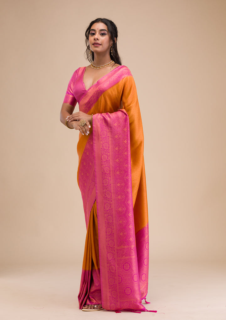 Mustard Zariwork Soft Silk Saree