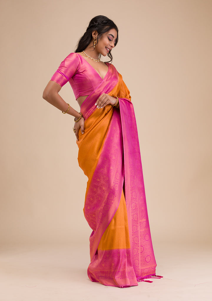 Mustard Zariwork Soft Silk Saree