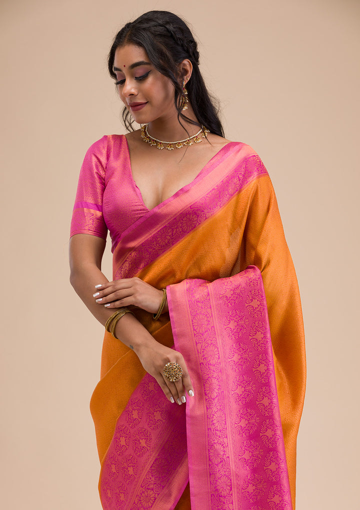 Mustard Zariwork Soft Silk Saree