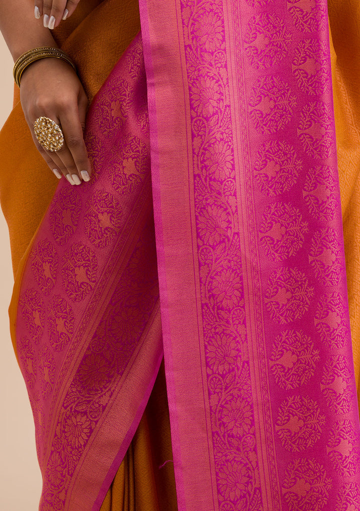 Mustard Zariwork Soft Silk Saree