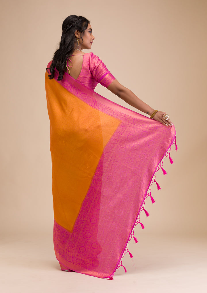 Mustard Zariwork Soft Silk Saree