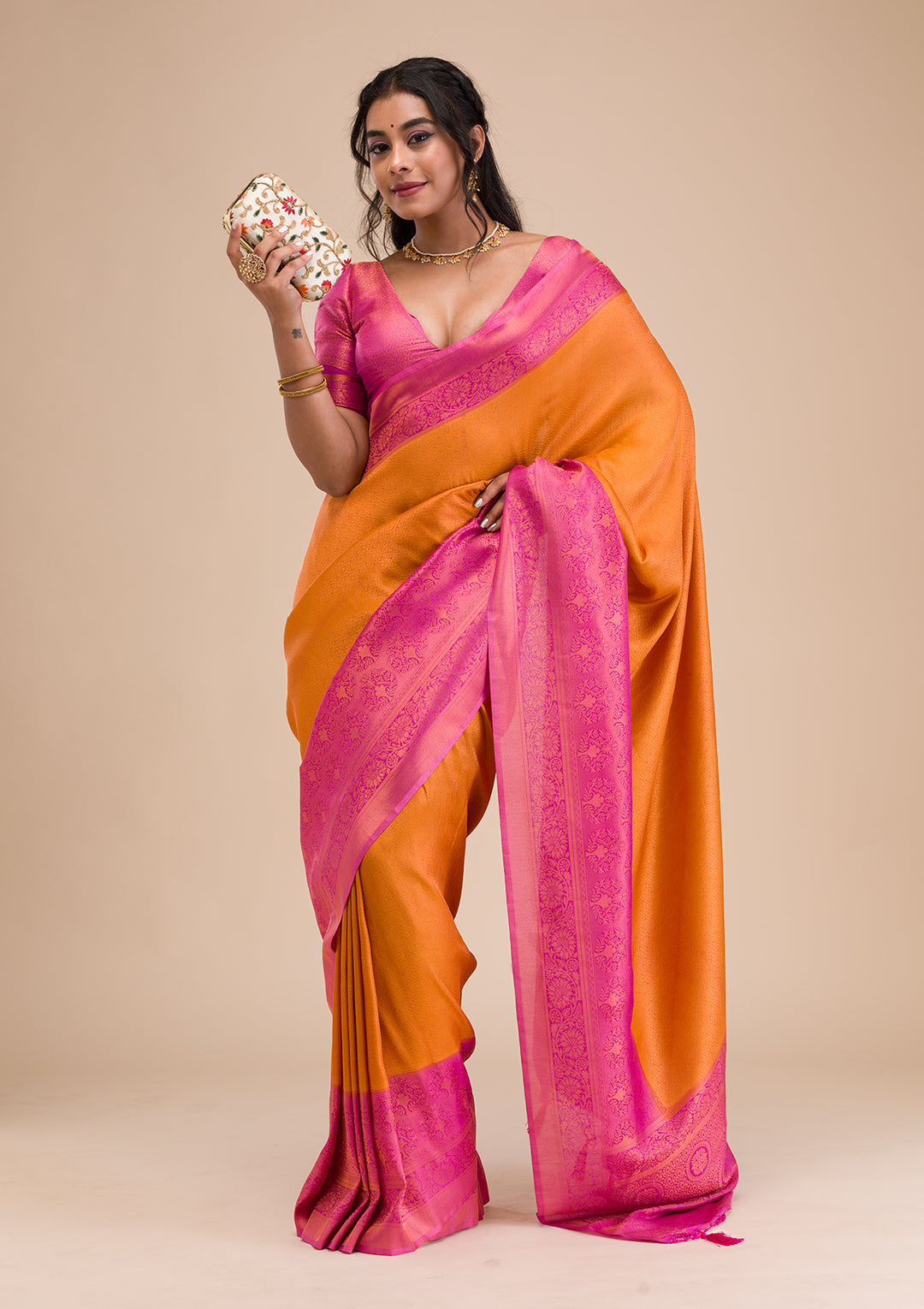 Mustard Zariwork Soft Silk Saree