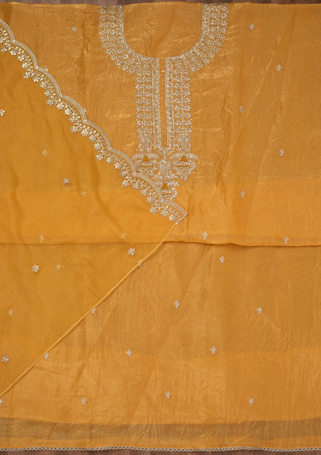 Mustard Zariwork Tissue Unstitched Salwar Suit