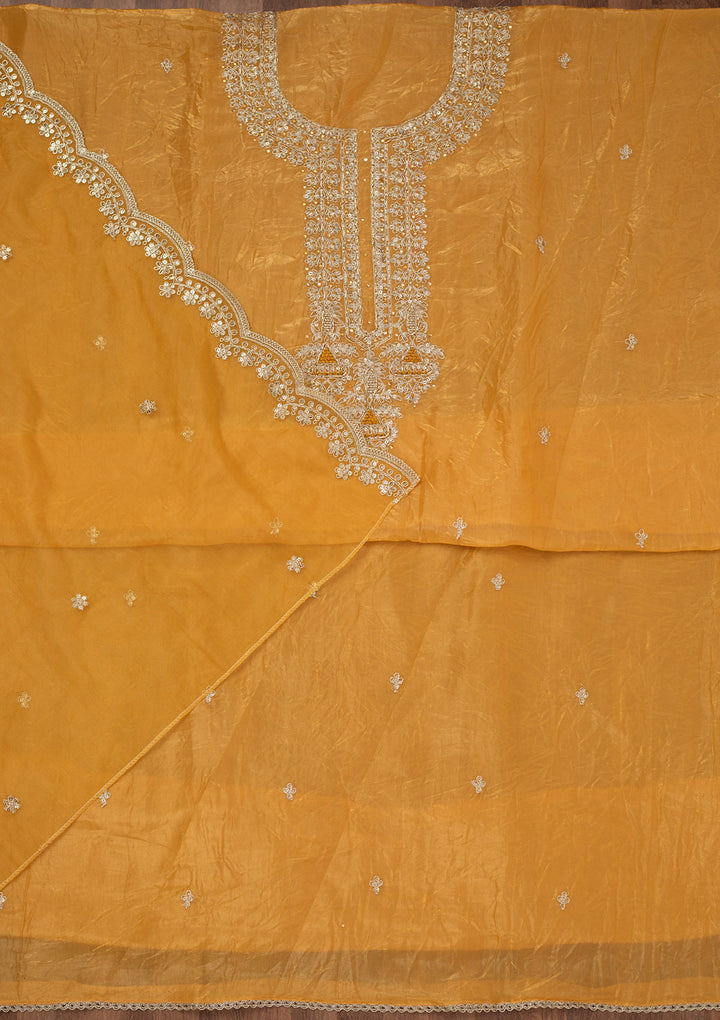 Mustard Zariwork Tissue Unstitched Salwar Suit