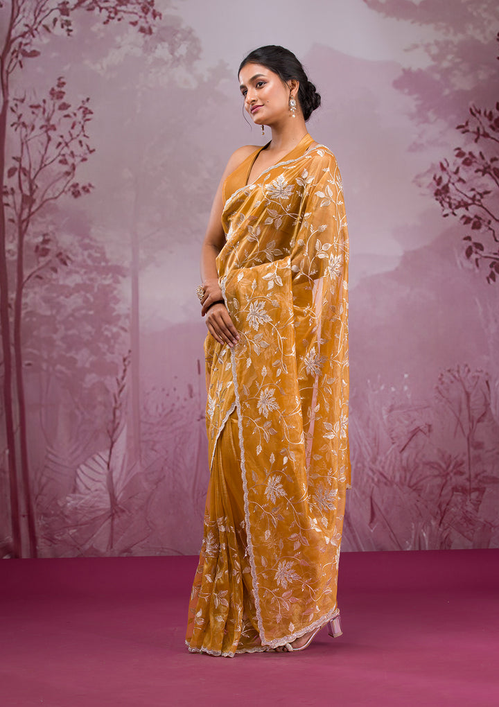 Mustard Zariwork Tissue Saree