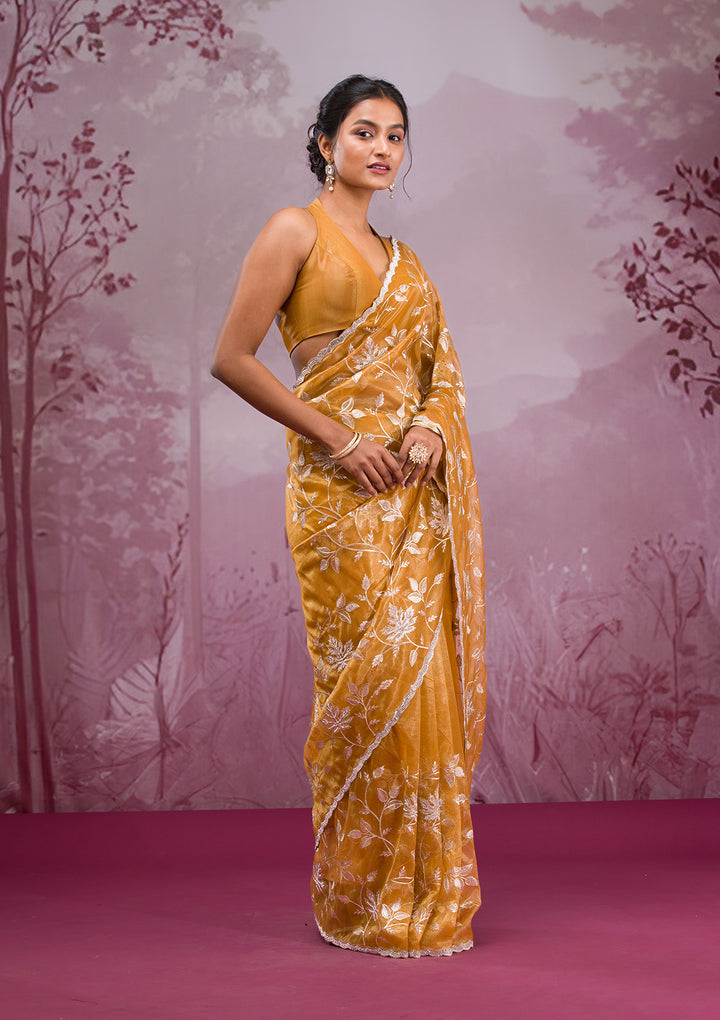 Mustard Zariwork Tissue Saree