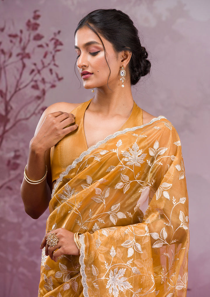 Mustard Zariwork Tissue Saree