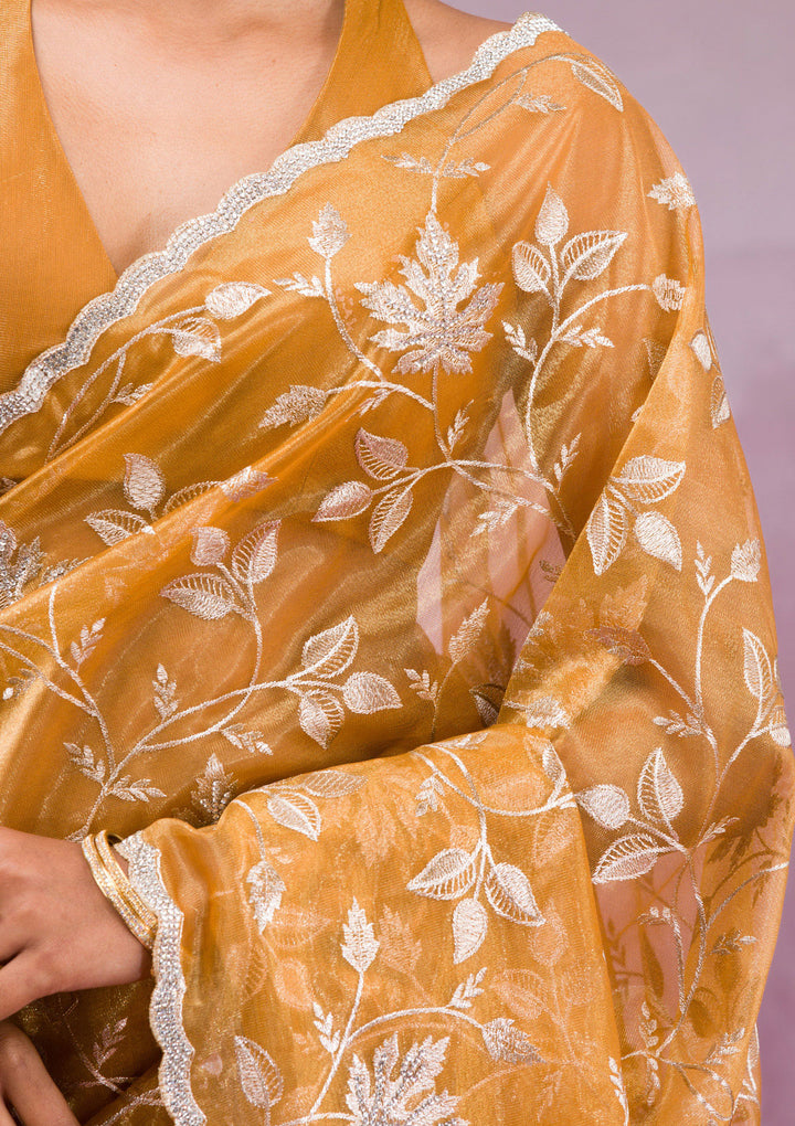 Mustard Zariwork Tissue Saree