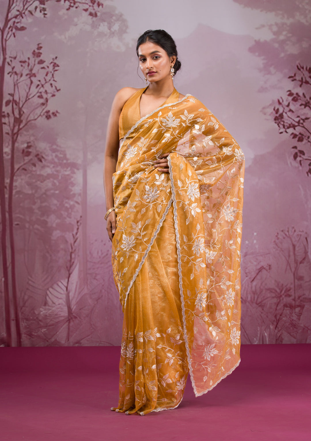 Mustard Zariwork Tissue Saree