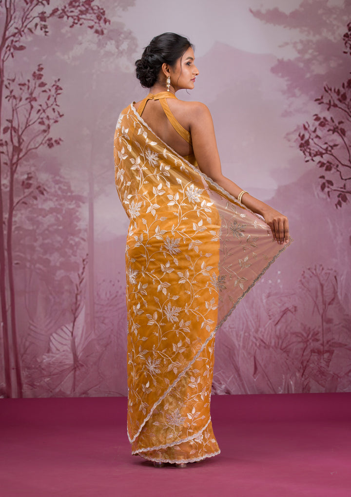 Mustard Zariwork Tissue Saree