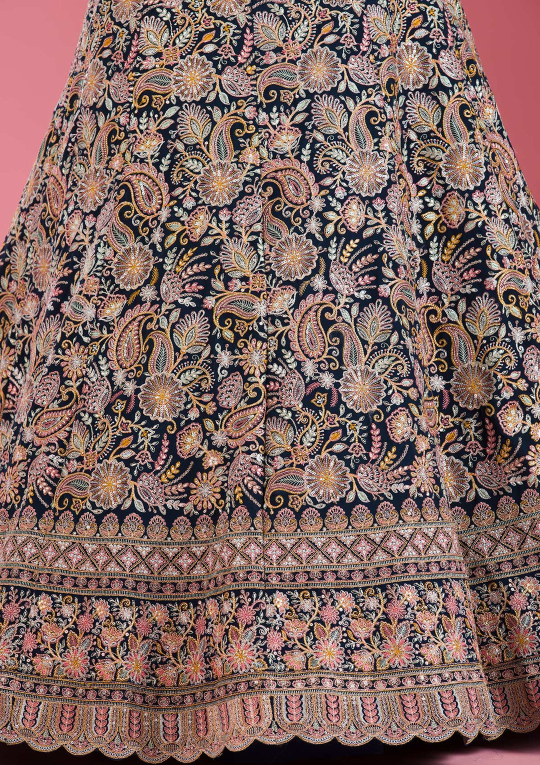 Navy Blue Kashmiri Georgette Semi Stitched Lehenga