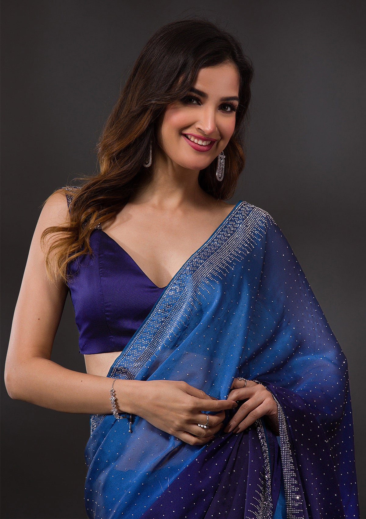 Purple and Navy Blue Barfi Silk Saree Blouse Design
