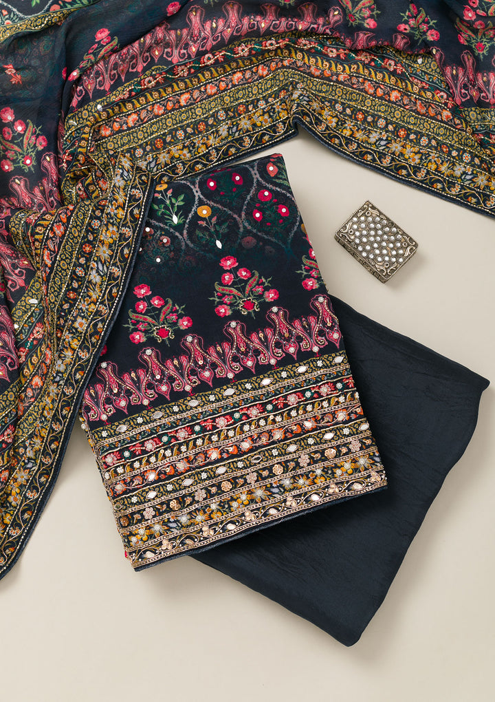 Navy Blue Cutdana Crepe Unstitched Salwar Suit