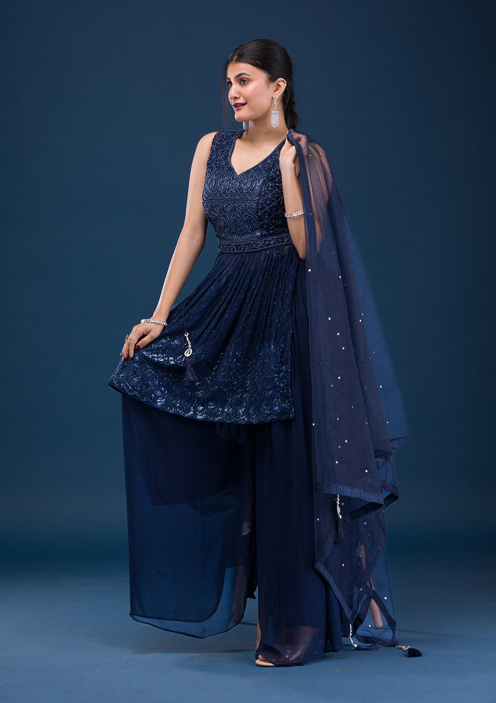 Navy Blue Cutdana Georgette Readymade Salwar Suit