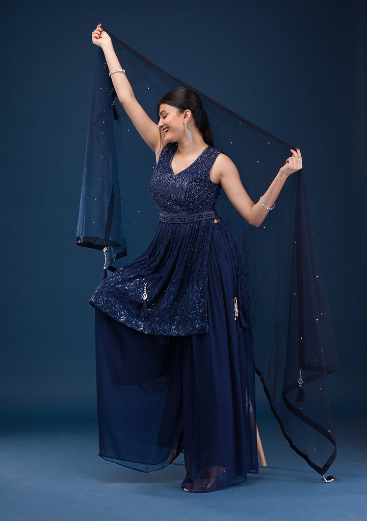 Navy Blue Cutdana Georgette Readymade Salwar Suit