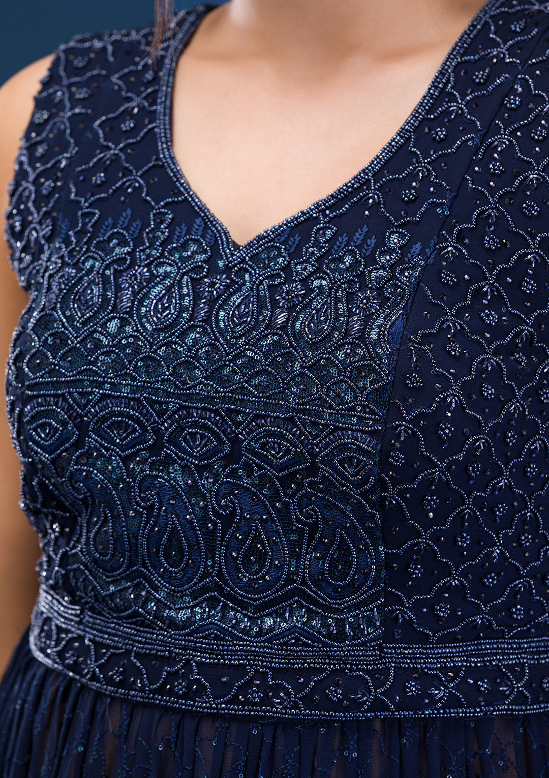 Navy Blue Cutdana Georgette Readymade Salwar Suit